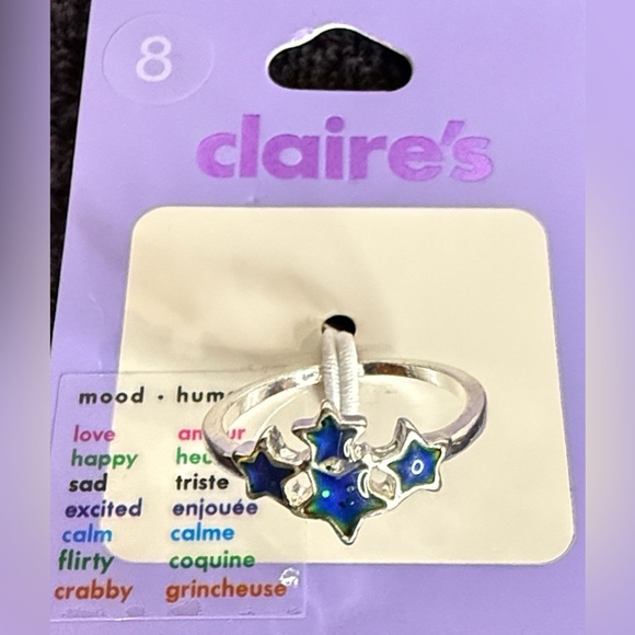 Claire's Silver-tone Star Cluster Mood Ring with Blue Stars, Metal Size 8 - Picture 3 of 5